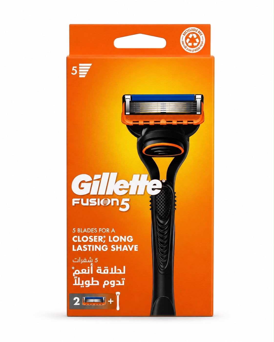 Gillette Fusion5 – ג׳ילט פיוז׳ן 5 – ידית גילוח + 2 ראשי גילוח